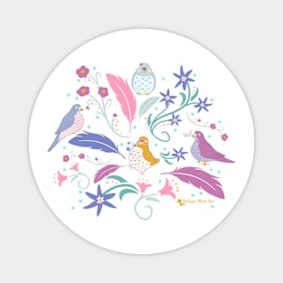 Colorful Pigeons with Flowers Magnet